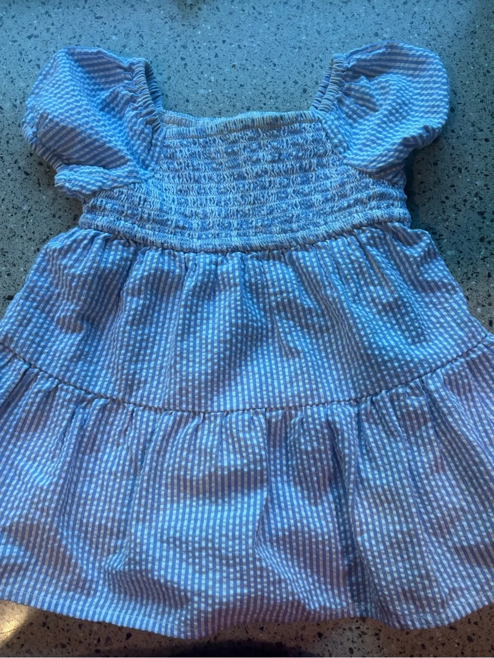 Old Navy Light Blue Seersucker Smocked Puff-Sleeve Dress